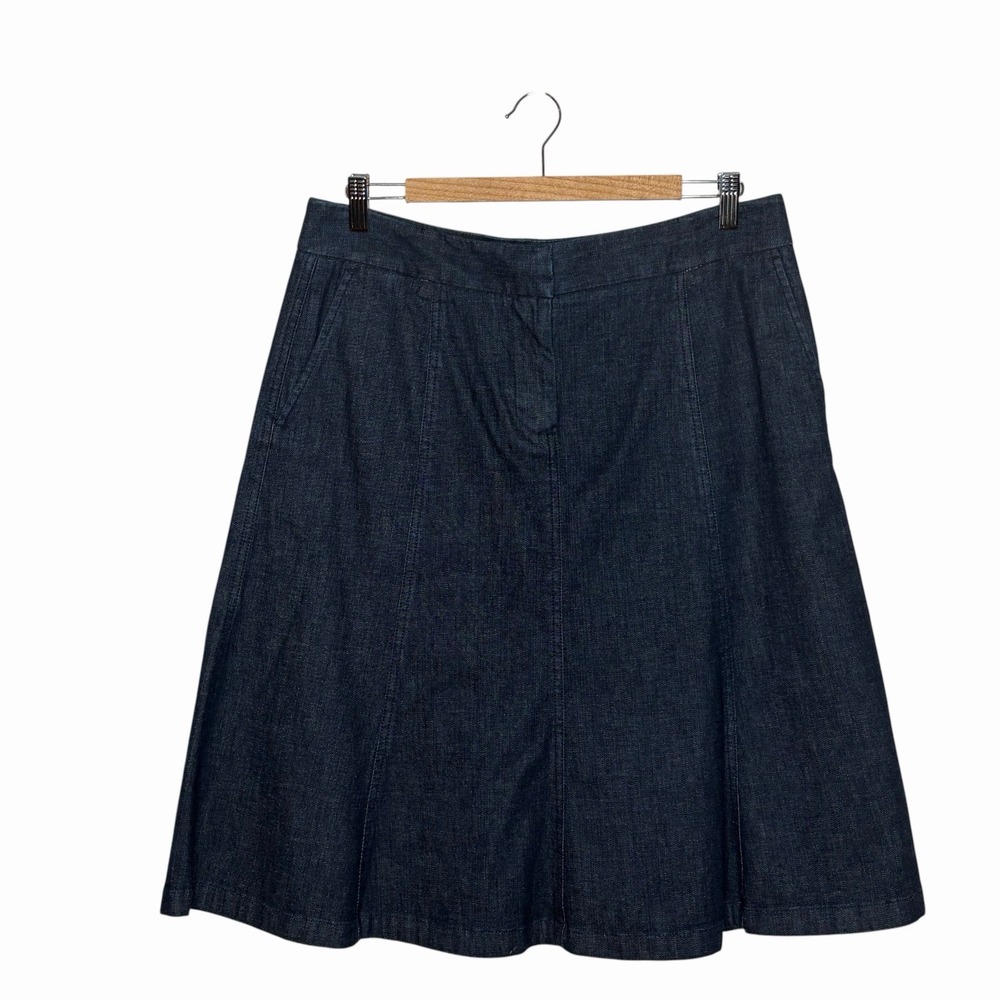 LL Bean Dark Denim A Line Skirt Womens Size 12 Coastal Cowgirl Preppy Western